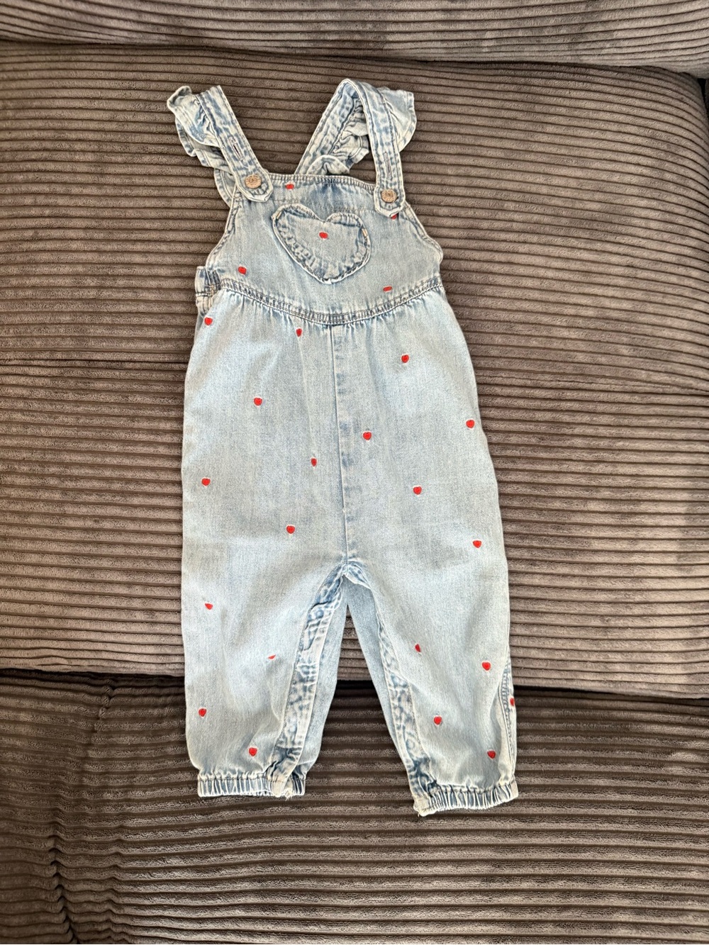 GAP Light Wash Denim Overalls with Red Heart Details